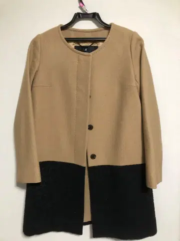 이네드 바이컬러 울 코트 노카라 코트 일본제