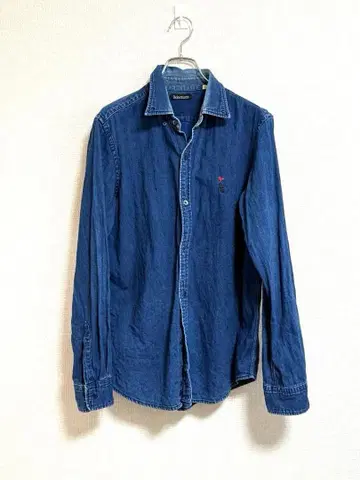 보헤미안 다크 블루 데미지 데님 셔츠 L 사이즈