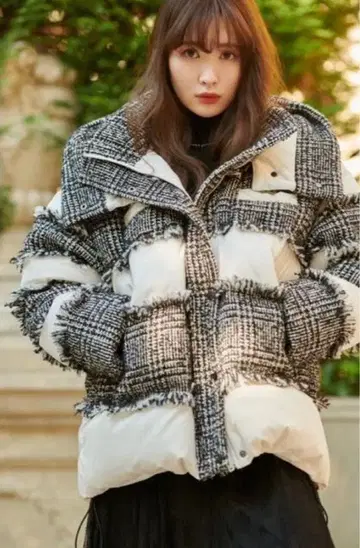 Herlipto Hooded Tweed Shell Down Jacket