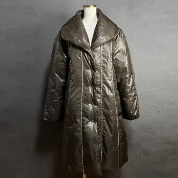 고급 광택 롱 다운 코트 여배우 옷깃 골드 배색 브라운 계열 M 상당