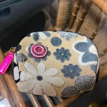 싱크비 꽃무늬 자수 파우치 베이지 그레이