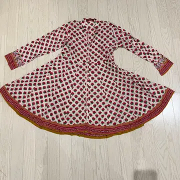 파키스탄제 플라워 프린트 원피스 튜닉 긴팔 코튼