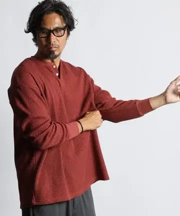 더퍼 릴랙스핏 와플 헨리넥 롱TEE M