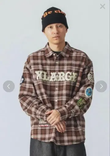 XLARGE 브라운 체크 셔츠 M 사이즈