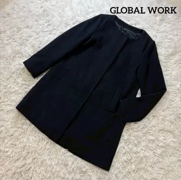 글로벌 워크 울 코트 롱 노카라 네이비 S 깔끔 캐주얼 비즈니스
