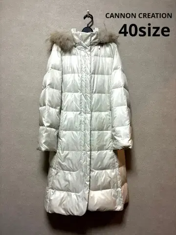 캐논 크리에이션 펄 화이트 후드 부착 롱 다운 코트