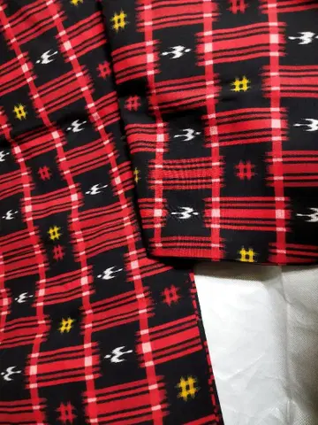 겨울 기모노 빨간색과 블랙 체크 무늬 기모노 미사용품