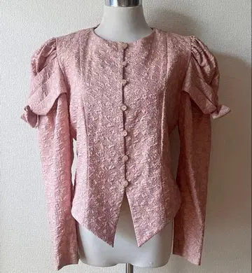 새상품급 여성용 핑크 블라우스 퍼프 슬리브 앞 버튼 구제 의류