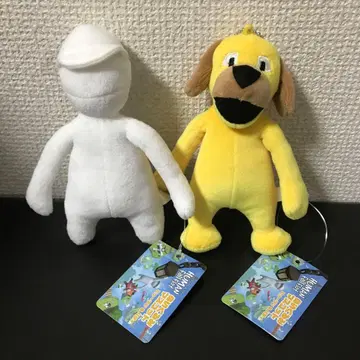 휴먼 폴 플랫 봉제 인형 마스코트 휴먼 노랑 개 화이트 모자