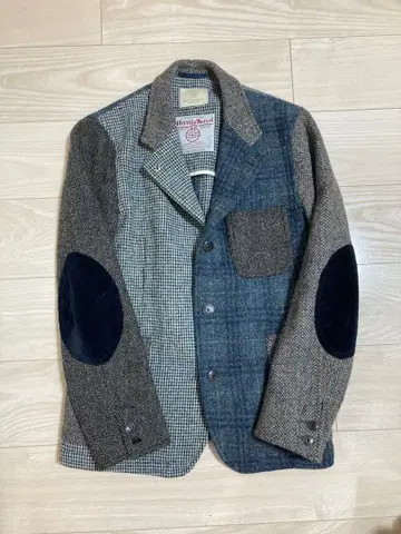 해리스 트위드 패치워크 테일러드 자켓