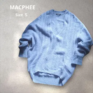 맥피 울 모헤어 V넥 니트 스웨터 블루 투모로우랜드