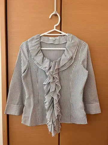 나라 까미체 스트라이프 프릴 7부 소매 셔츠 블라우스