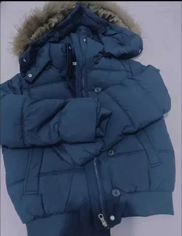 네이비 다운 자켓 퍼 포함 짧은 기장