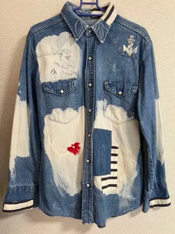 데님 셔츠 페인트 자수 빈티지 리메이크 셔츠