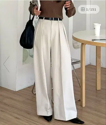 미사용 새상품 카프리슈레마쥬 2턱 와이드 팬츠 에크루 38