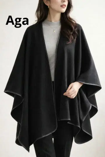 Aga 케이프 스무스울 파이핑 판초 코트 9호