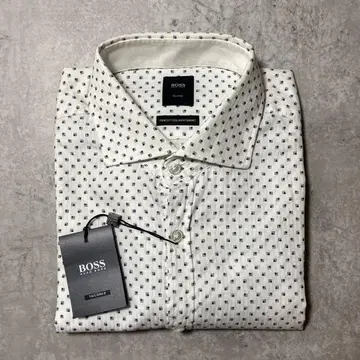 미사용 HUGO BOSS 최고급 이탈리아제 원단 패턴 셔츠 화이트