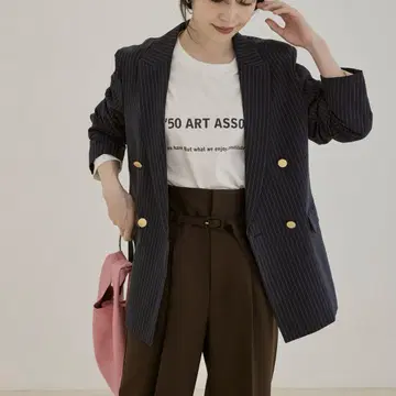 VIS 금장 버튼 테일러드 자켓 네이비 스트라이프 M 사이즈