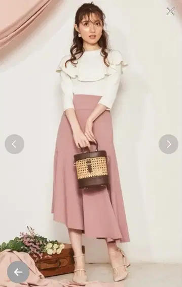 플레어 스커트 핑크 백리본