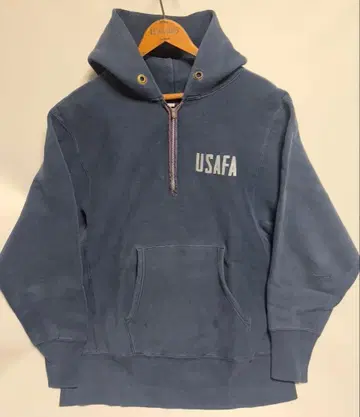 70s 챔피온 USAFA 단색 택 하프 지퍼 후드티 플로키