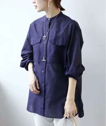 IENA 시어 밴드 카라 셔츠 36 네이비