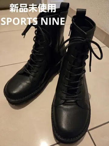 미사용 새상품 SPORTS NINE 블랙 가죽 레이스업 부츠