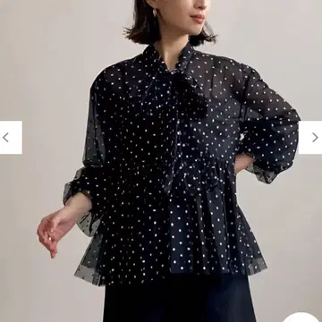 그레이스 콘티넨탈 도트 플로키 튤 탑 블라우스 diagram