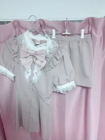 Secret Honey 액세서리 리본 레이스 프릴 반팔 셋업