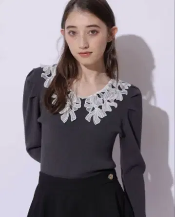 택 포함 미사용 새상품 리랜드트루 리본 레이스 니트 풀오버