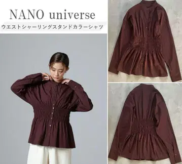 NANO universe 허리 셔링 셔츠 긴팔 버건디