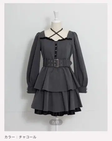 pium 프론트 후크 티어드 미니 원피스