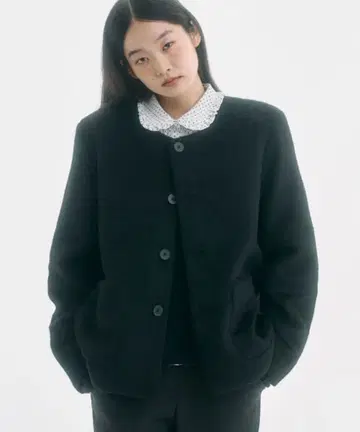 Fekete XS 노카라 울 샤기 자켓