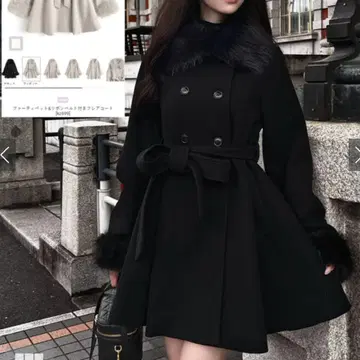 GRL 퍼 티펫 리본 벨트 플레어 코트 kz699 블랙 S