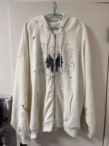 GIDEAL 화이트 후드티 데미지 가공