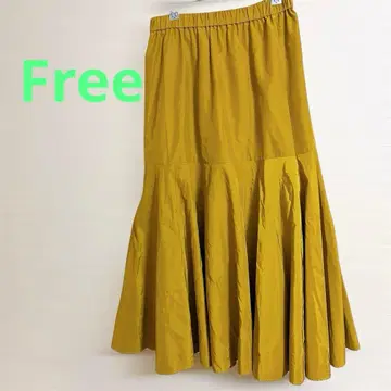 귀여운 구제 의류 플레어 스커트 머스타드 폴리에스테르