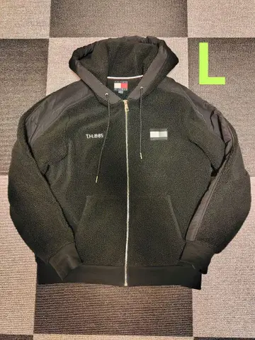 타미힐피거 흑백 보아 플리스 집업 후드티 블랙 L