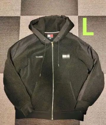 타미힐피거 흑백 보아 플리스 집업 후드티 블랙 L