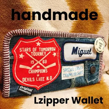 핸드메이드 L자 지퍼 장지갑 데님 리메이크 프렌치 키링 포함