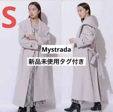 택 포함 새상품 Mystrada 숄카라 롱 코트 라이트 그레이 S