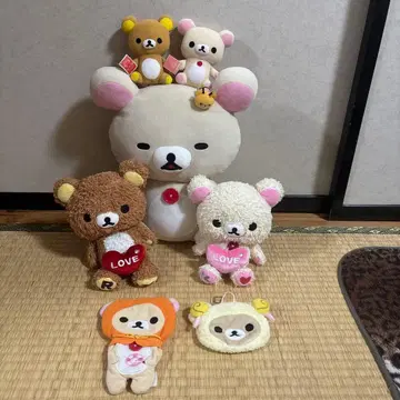 리락쿠마 봉제 인형 5개 세트 파우치와 핫팩 주머니 포함