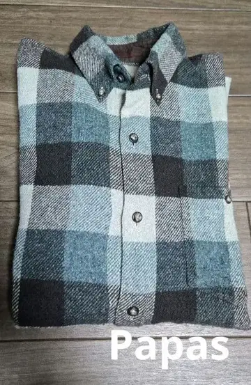 Papas 그린과 브라운 계열 체크 무늬 플란넬 셔츠 남성용 S