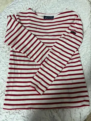 SAINT JAMES 빨간색과 화이트 스트라이프 긴팔 T셔츠