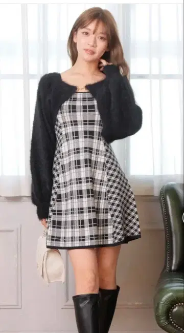 페더 체크 앙상블 원피스 LIP SERVICE 립 서비스