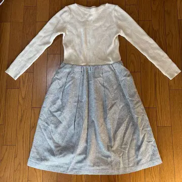 화이트 스웨터, 그레이 격자 무늬 스커트 도킹 원피스