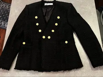 블랙 트위드 더블 브레스트 자켓