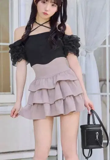 미셸 마카롱 프릴 슬림 레그 스커트 더스티 핑크