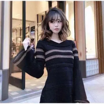 라인 포인트 오프숄더 롱 니트 풀오버 z150p