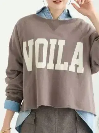 택 포함 새상품 RIVE DROITE 와이드 로고 컷오프 맨투맨 모카