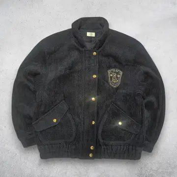 골드 버튼 와펜 숏기장 블루종 강아지 패턴 애니멀 블랙 오버 사이즈