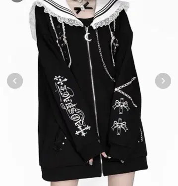 NOVESSEL 고딕 세일러 오버 사이즈 지퍼 후드티